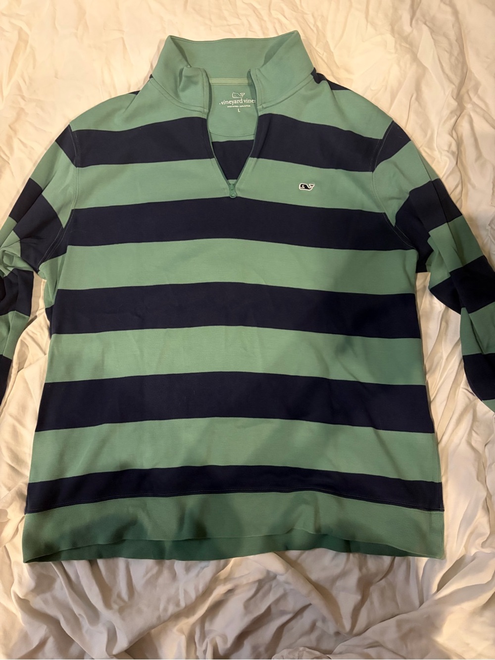 Vineyard Vines Men's Striped Quarter-Zip Pullover in Seafoam and Navy